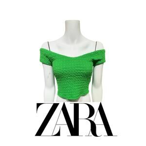 ZARA Textured Off-Shoulder Top - Vibrant Green